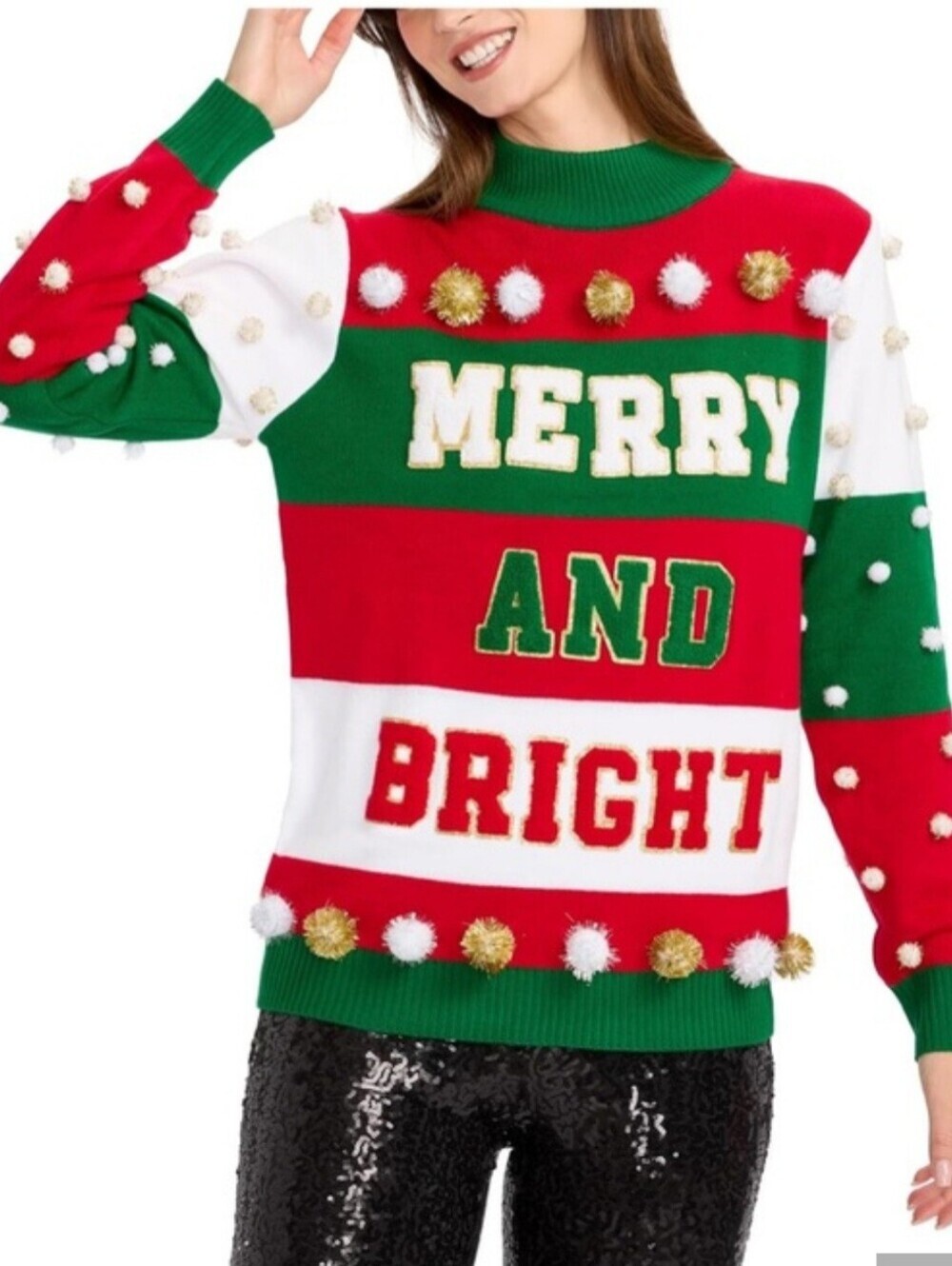 Tipsy Elves "Merry and Bright" Pom-Pom Sweater